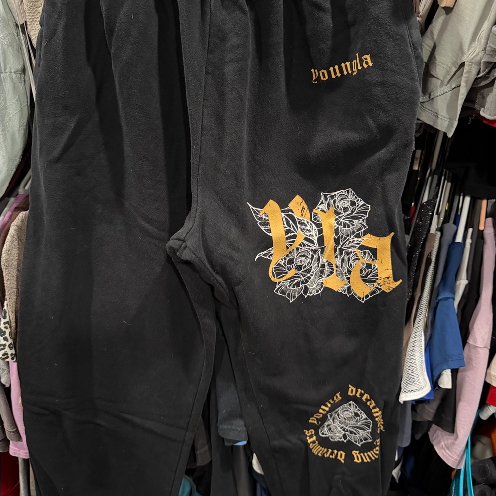 YoungLA Black Elastic Waist Pants